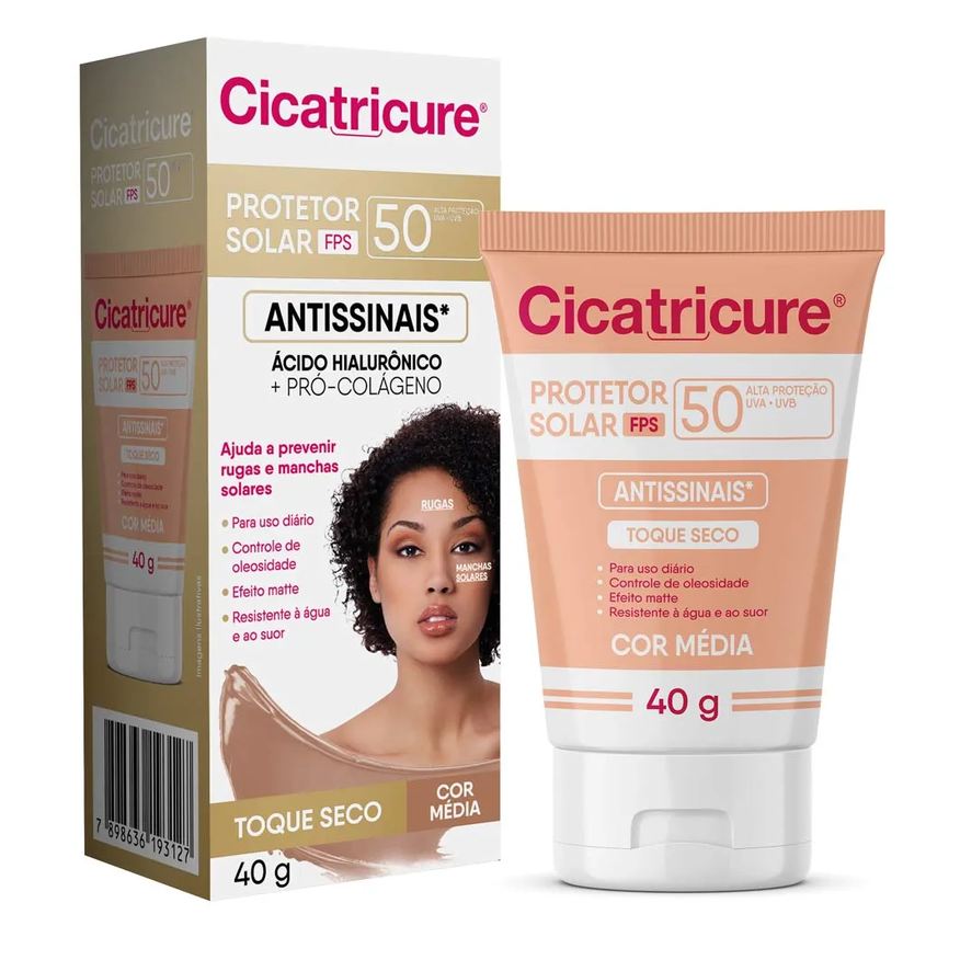 Solar Protetor Antissinais Cor Média Toque Seco Ácido Hialurônico E Pró- Colageno Fps50 Cicatricure 40g
