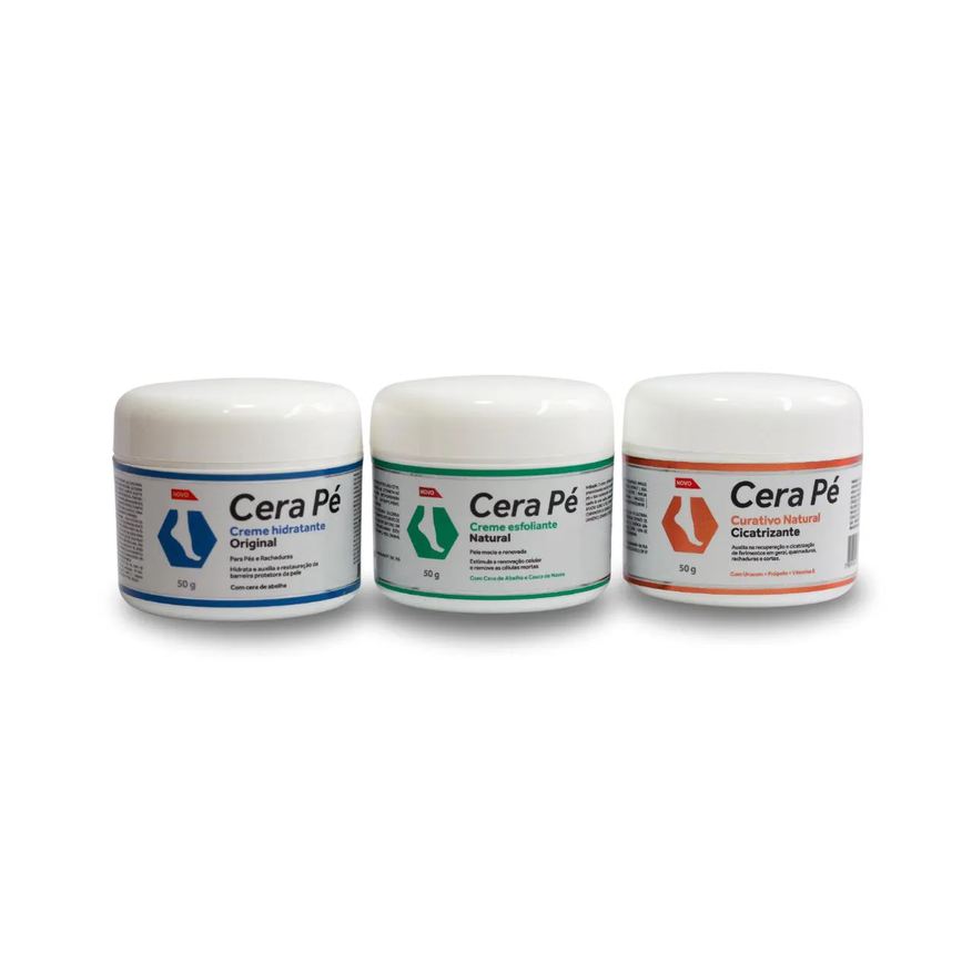 Tratmento Kit Completo Cera Pé Creme Restaurador + Esfoliante + Curativo 50g Cada