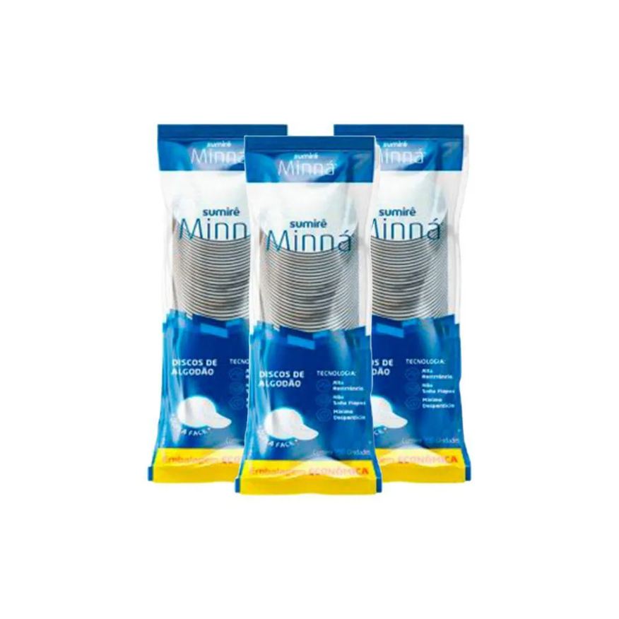 Minná Kit Algodão Discos com 100 unidades Cada (3 Unidades)