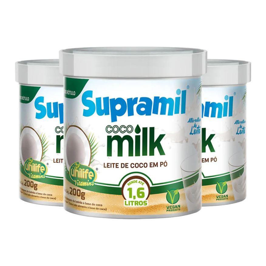 Kit 3 Coco Milk Supramil Unilife Leite de Coco em Pó 200g