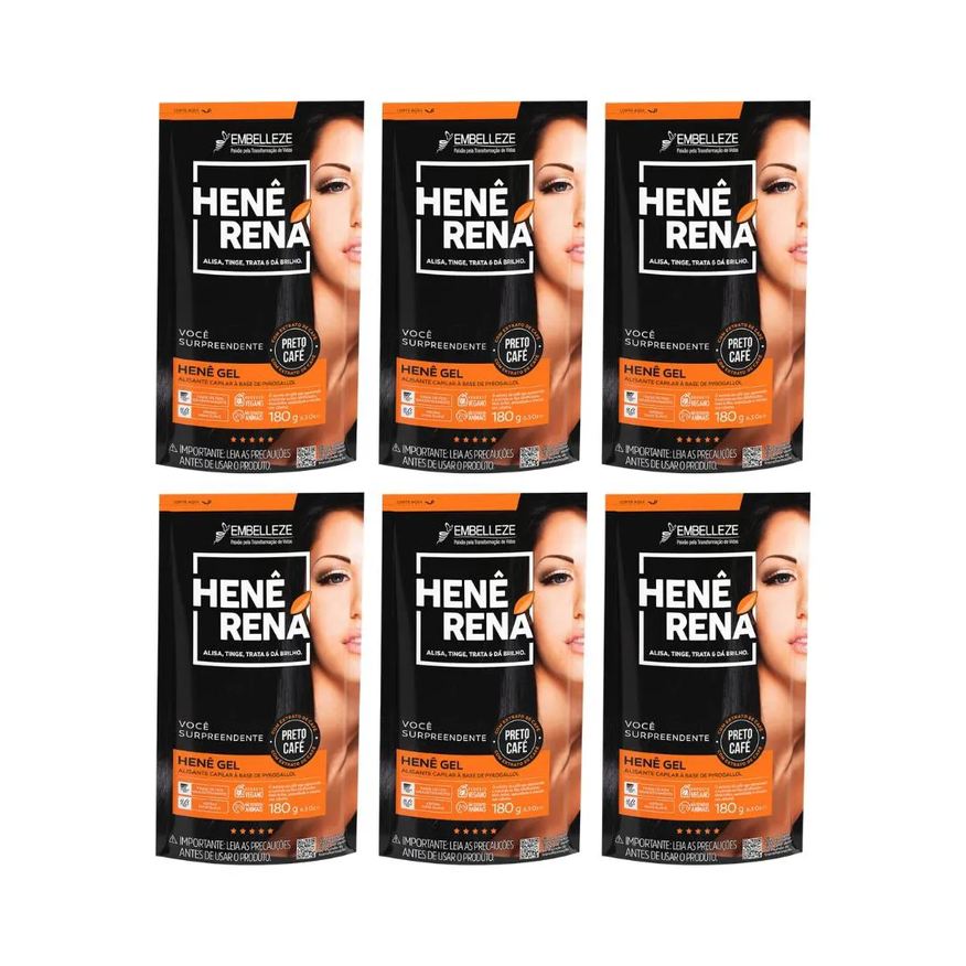 Embelleze Hene Rena 180g Preto Cafe - Kit C/ 6un