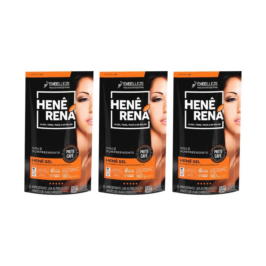 Embelleze Hene Rena 180g Preto Cafe - Kit C/ 3un