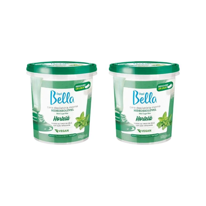 Depil Bella Depilatorio Cera Hidro 600g Hortelã-Kit C/2un