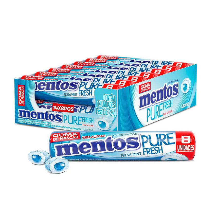 Pure Mentos Fresh Chiclete Sem Açúcar Sabor Fresh Mint com 8 unidades
