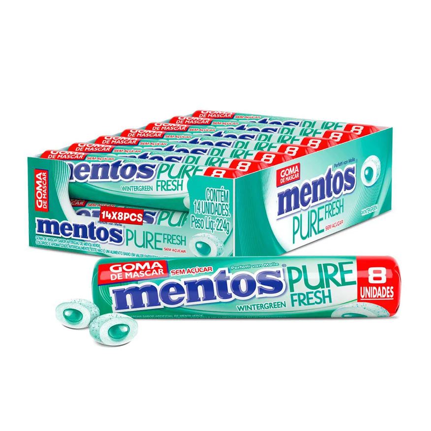 Pure Mentos Fresh Chiclete Sem Açúcar Sabor Wintergreen com 8 unidades