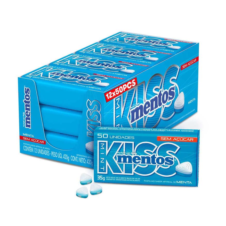 Kiss Bala Mentos Sabor Menta Sem Açúcar 50 unidades