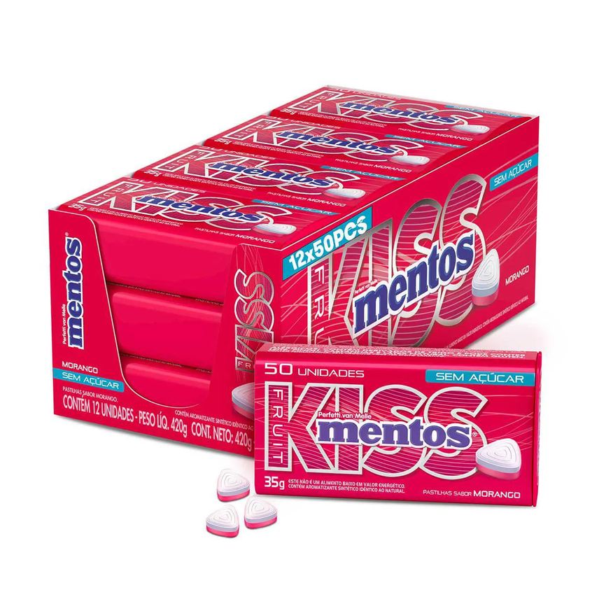 Kiss Bala Mentos Sabor Morango Sem Açúcar 50 unidades