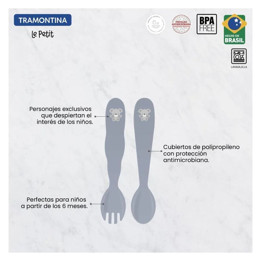 Tramontina Jogo De Tralheres Infantil Le Petit Cinza 02Pçs