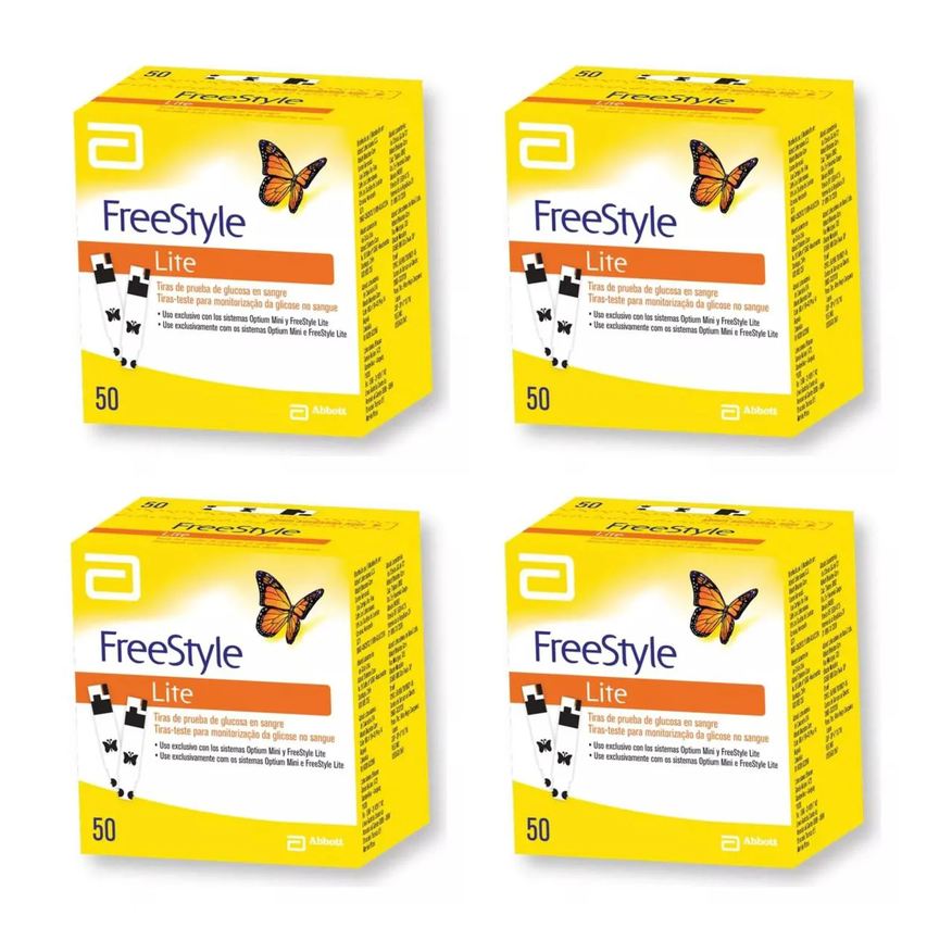 Abbott Kit 4 Tiras Glicemia Glicose P/ Diabete Freestyle Lite 50un