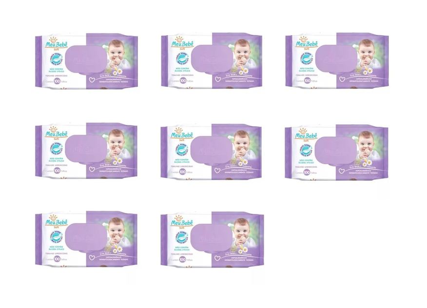 Meu Bebê Kit 8 Lenço Umedecido Soft Hipoalergênico 100un