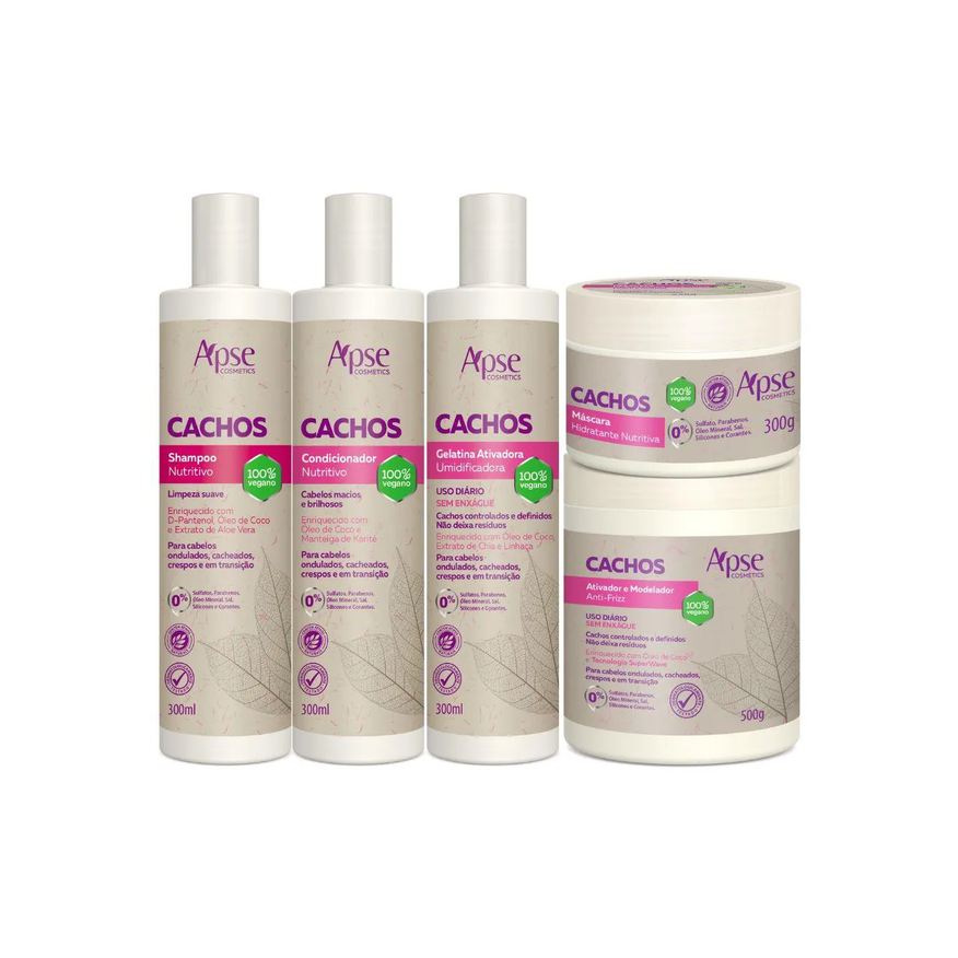Apice Kit Apse Shampoo, Condicionador, Gelatina, Máscara 300g E Ativador 500ml Apse Cosmetics