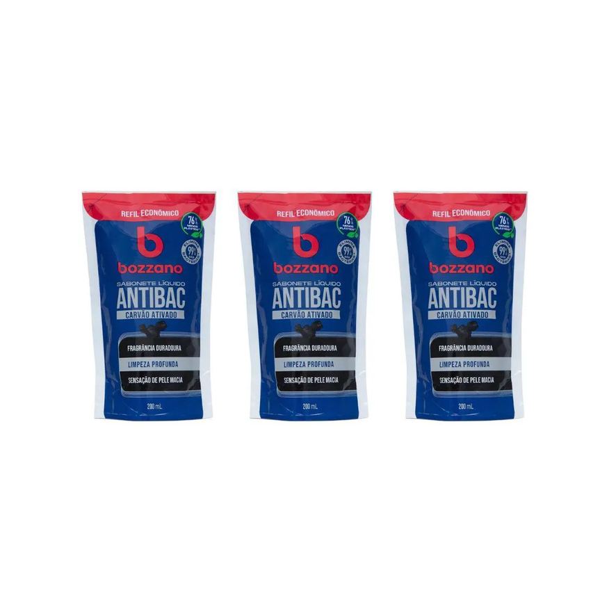 Bozzano Sabonete Liquido Carvao Ativado Refil 200ml - 3un