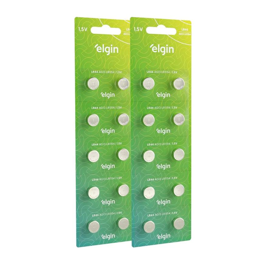 Baterias 20 Pilhas Alcalina Lr44 1,5v Blister Cartela Elgin