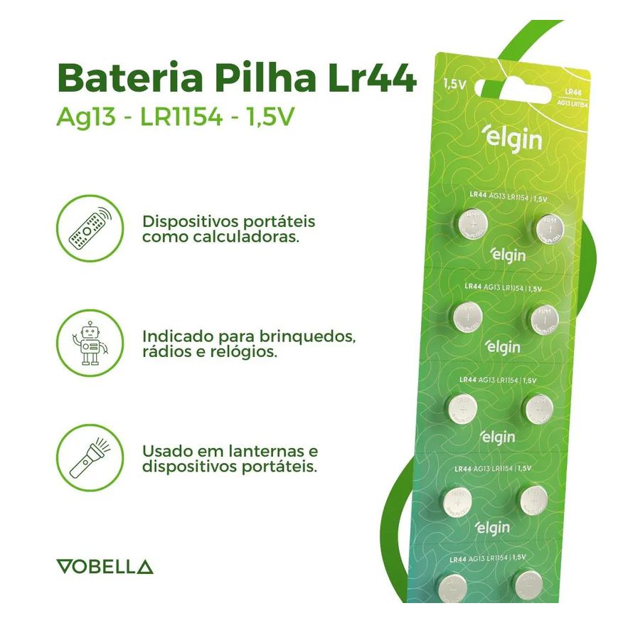 Baterias 20 Pilhas Alcalina Lr44 1,5v Blister Cartela Elgin
