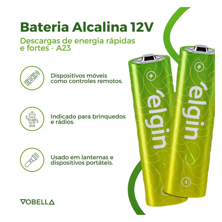 10 Kit Baterias Pilha Alcalina A23 12V Controle Portão Elgin