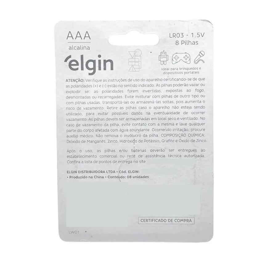 Alcalina Pilha Aaa Palito 1,5v LR03 Blister 8 Unidades Elgin