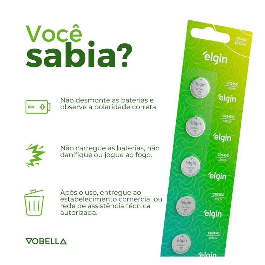 Baterias 5 Pilha Moeda Cr2450 3V 1 Cartela Brinquedos Elgin