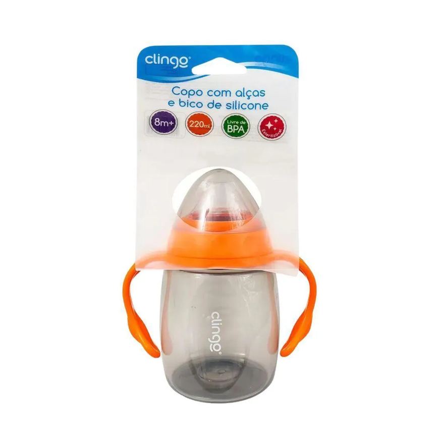 Clingo Copo Com Alça E Bico De Silicone 220ml Laranja