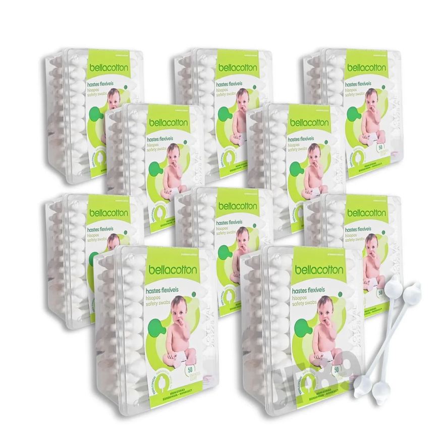 Bellacotton Haste Flexível Cotonete Bebe 10 pac. total 500un