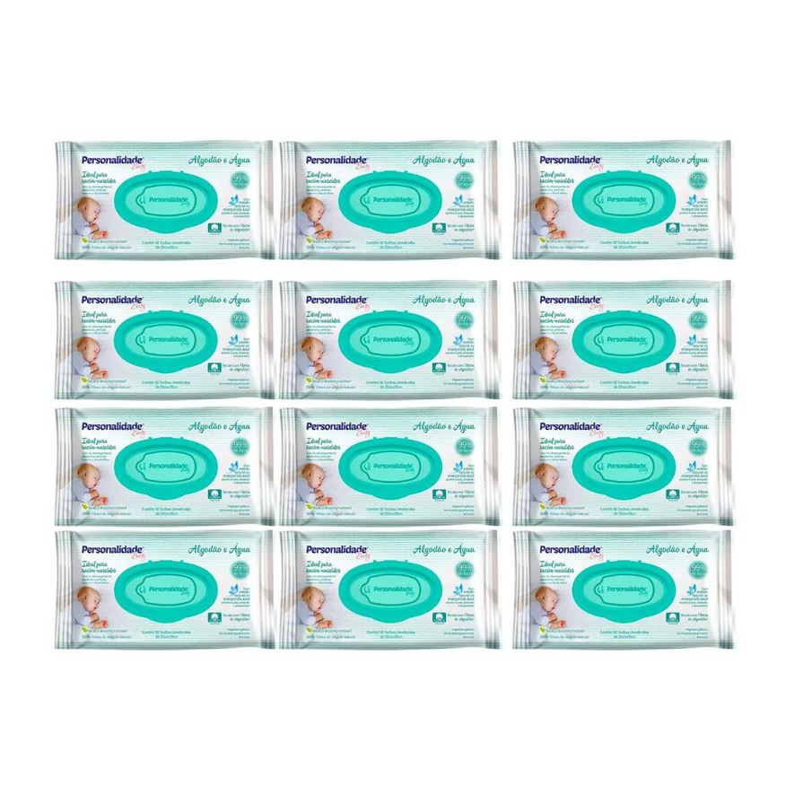 Eurofral Kit C12 Toalha Umedecida Baby Algodão e Água C50