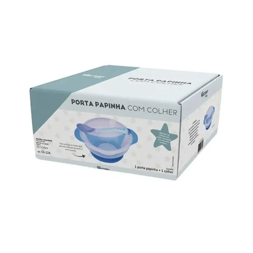 Western Prato Infantil Com Ventosa Colher 350ml Azul - Baby