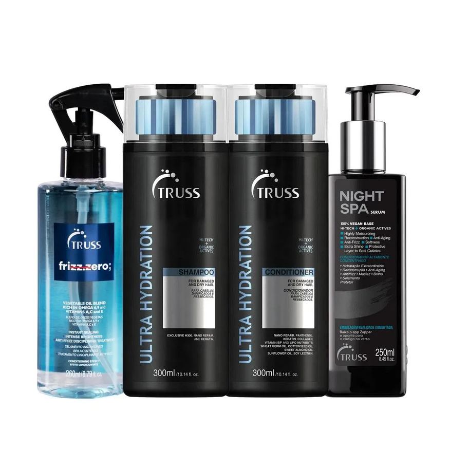 Truss Kit Ultra Hydration Shampoo 300ml + Condicionador 300ml + Frizz Zero 260ml + Night Spa 250ml