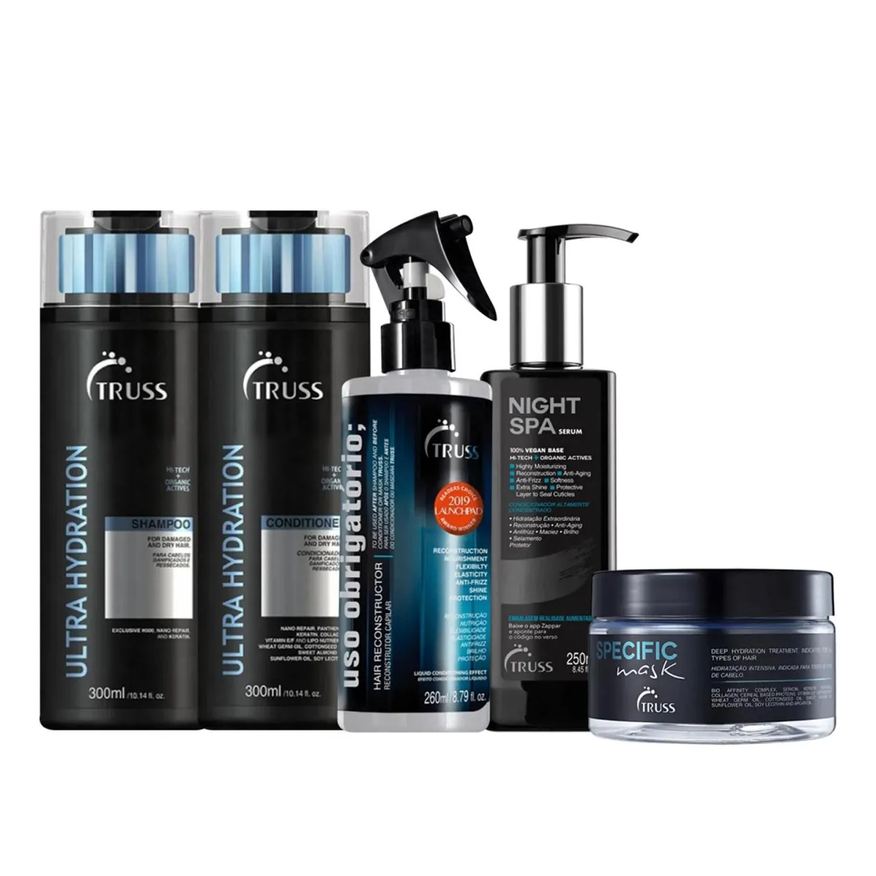 Truss Kit Ultra Hydration Shampoo E Condicionador + Mask Specific + Night Spa + Uso Obrigatório (5 Produtos)
