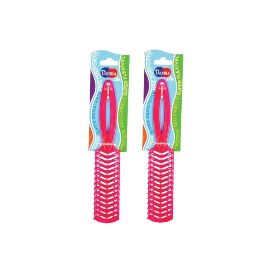 Darma Escova de Cabelo Flex Reta 345 Pink - Kit C/ 2un