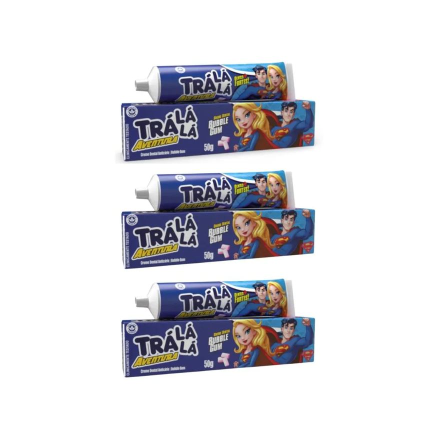 Phisalia Creme Dental Infantil Trá Lá Lá Aventura Bubble Gum 50g 3 unidades