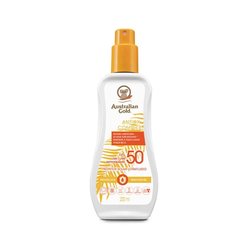 Australian Gold Protetor Solar Corporal Antiox Complex Ultra Fluido FPS 50 Spray 220ml