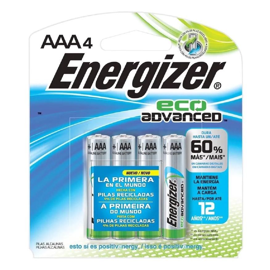 Alcalina Pilha AAA Palito Energizer Eco Advanced Com 4 unidades