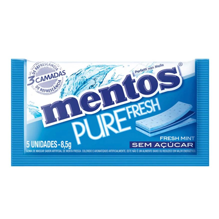 Pure Mentos Fresh Chiclete Sem Açúcar Sabor Fresh Mint com 5 unidades