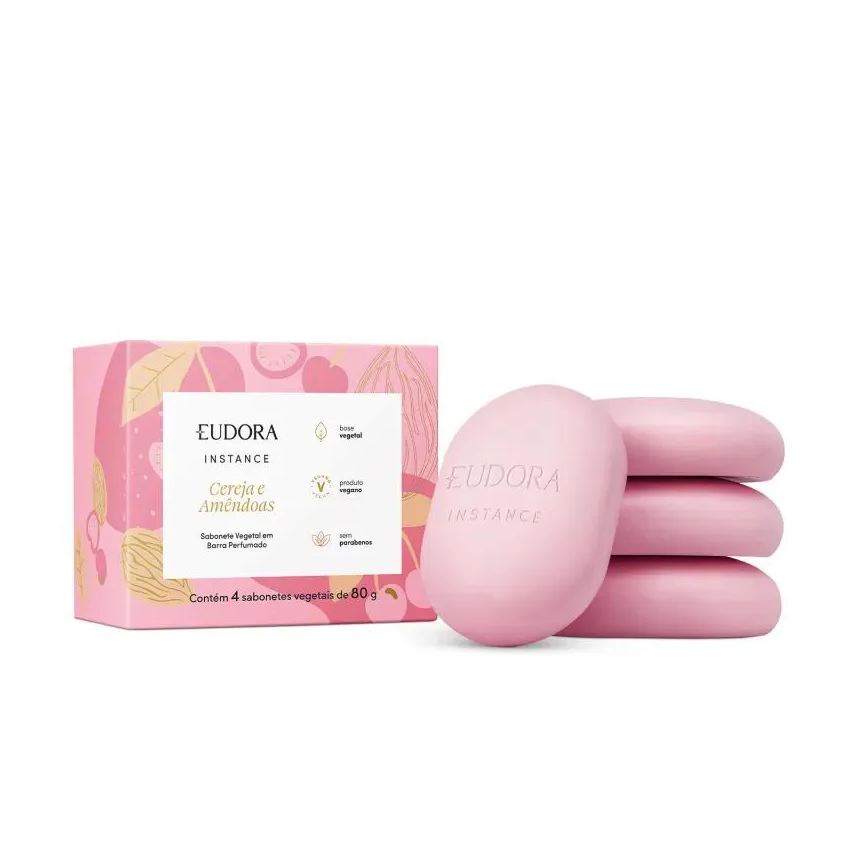 Eudora Kit Sabonete Vegetal em Barra Instance Cereja e Amêndoas 4x80g