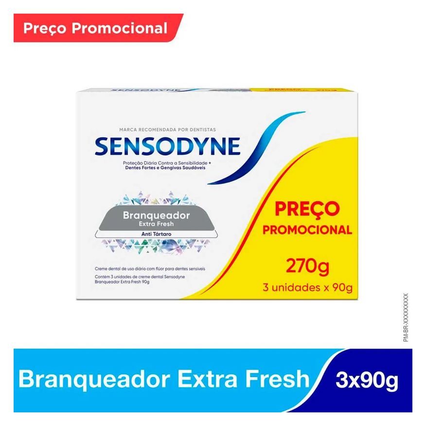 Sensodyne Creme Dental Branqueador Extra Fresh Antitártaro 90g 3 unidades