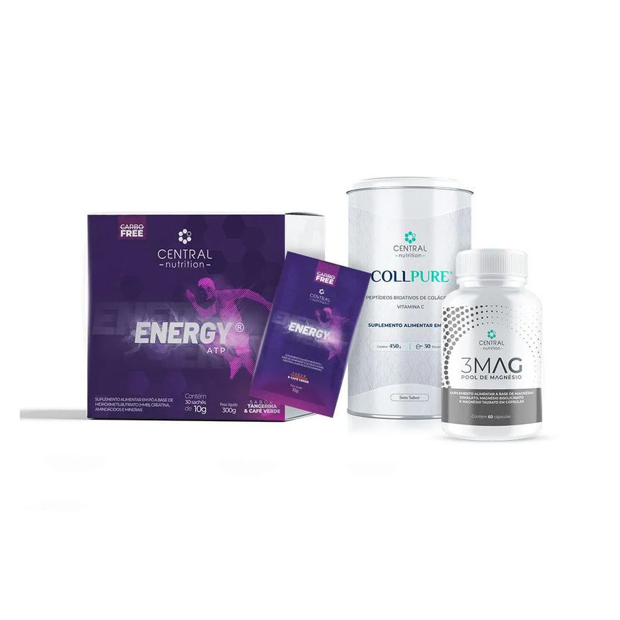 Central Nutrition Protocolo Energia e Saúde Muscular (ENERGY ATP® Tangerina + COLLPURE® Sem Sabor + 3MAG)