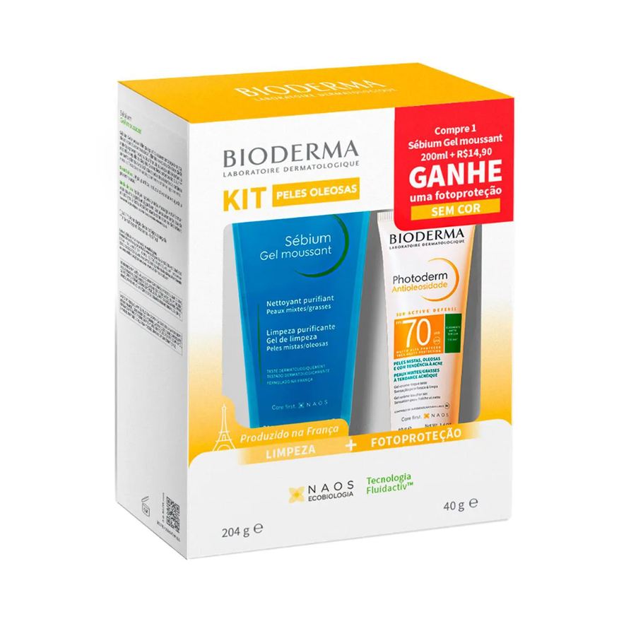 Bioderma Kit Peles Oleosas Sebium Gel Moussant 200ml + Photoderm Antioleosidade FPS70 Neutro 40ml