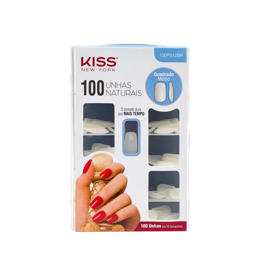 Kiss New York Unhas Postiças Quadradas Pacote Econômico com 100 Unidades Médio - Única