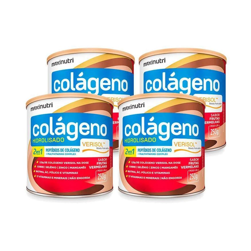 Maxinutri Kit 4 Colágenos Verisol Lata 250g Frutas Vermelhas