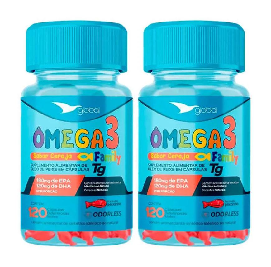 Global Suplementos 2x Ômega 3 Peixinho Kids - 180 Epa - 120 Dha - T.g Family - 120caps