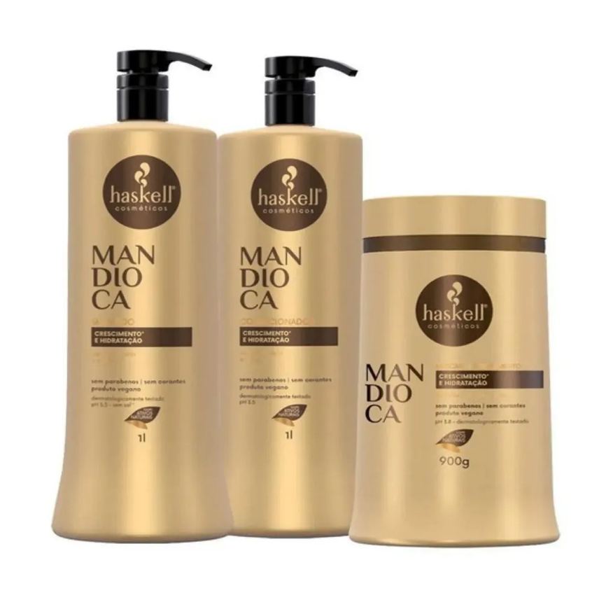 Haskell Kit Mandioca Shampoo 1 Litro 1 Condicionador 1 Litro 1 Mascara 900ml