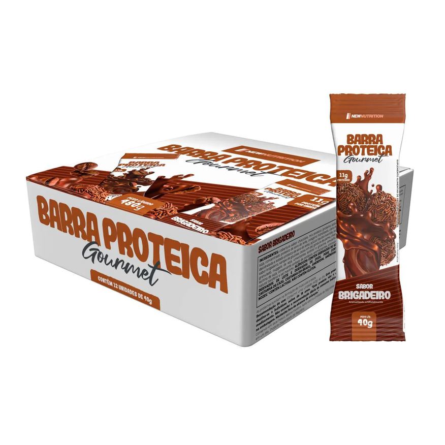 Newnutrition Barra Proteíca 40g Brigadeiro Gourmet Caixa com 12 Unidades 500g