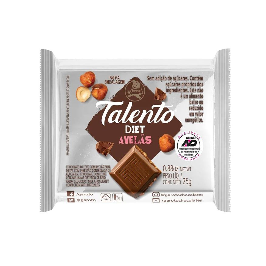 Talento Tablete Diet Avelãs 25g