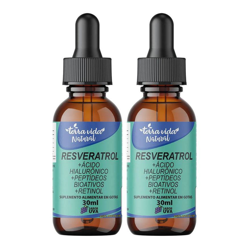 Terra Vida Natural 2 Resveratrol +Ácido Hialurônico +Colágeno +Vitamina A(Retinol) de 30ml Sabor UVA