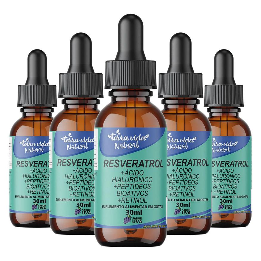Terra Vida Natural 5 Resveratrol +Ácido Hialurônico +Colágeno +Vitamina A(Retinol) de 30ml Sabor UVA