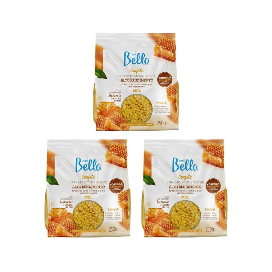 Depil Bella Depilatorio Cera Confete 250g Mel - Kit C / 3un