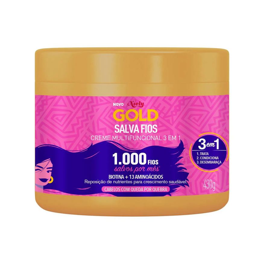 Niely Creme Multifuncional 3 em 1 Gold Salva Fios Antiquebra 430g