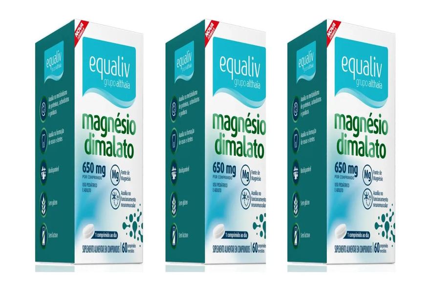 Equaliv Kit 3 Suplemento Alimentar Magnésio Dimalato 60cps