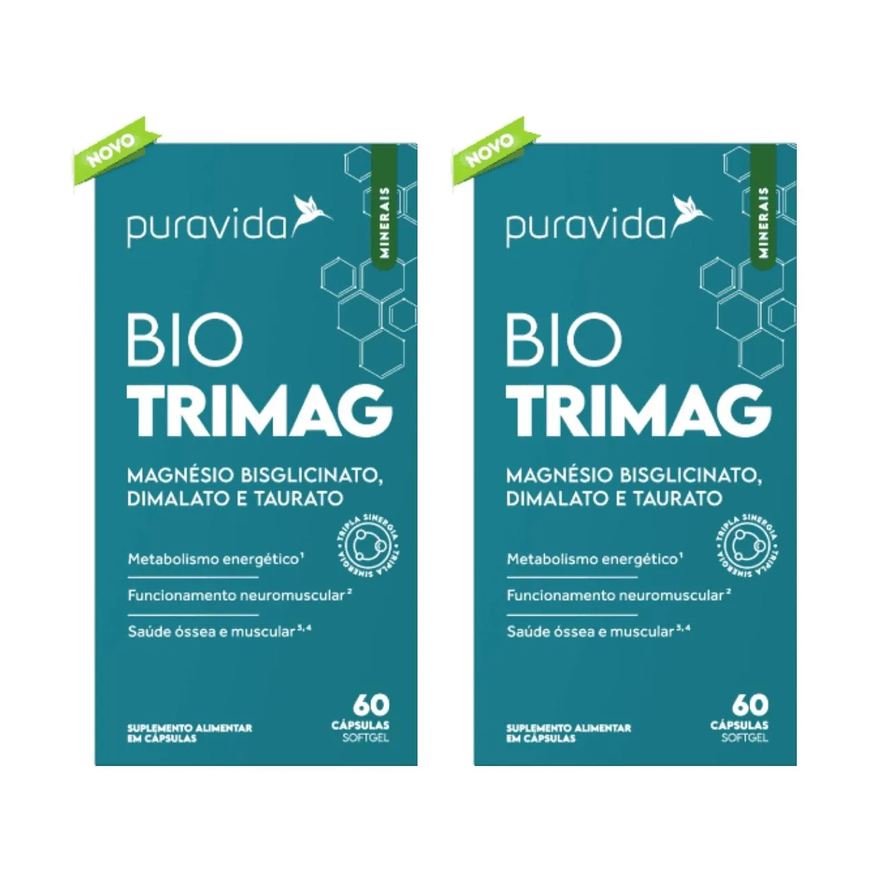 Puravida Kit 2 Bio Trimag 60 cápsulas Magnésio Bisciglinato sem Sabor