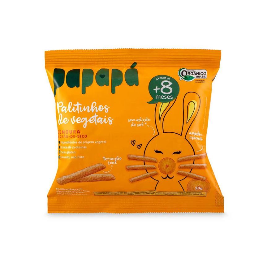 Papapá Biscoito Infantil Palitinhos de Vegetais Cenoura e Grão-de-Bico 20g