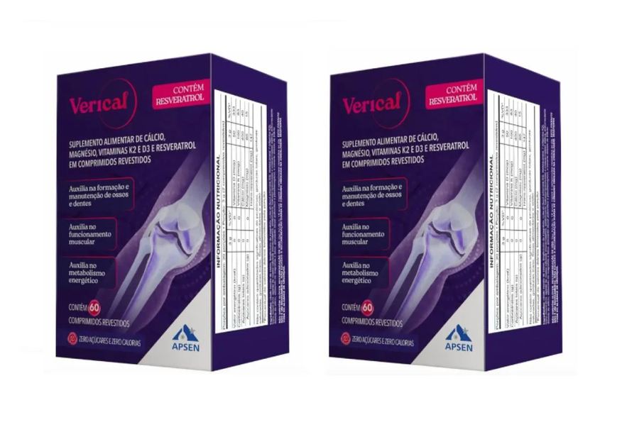 Apsen Verical Kit C/2 Caixas C/60 comprimidos Cada - Resveratrol + Cálcio + Vitamina D + Magnésio + Vitamina K2
